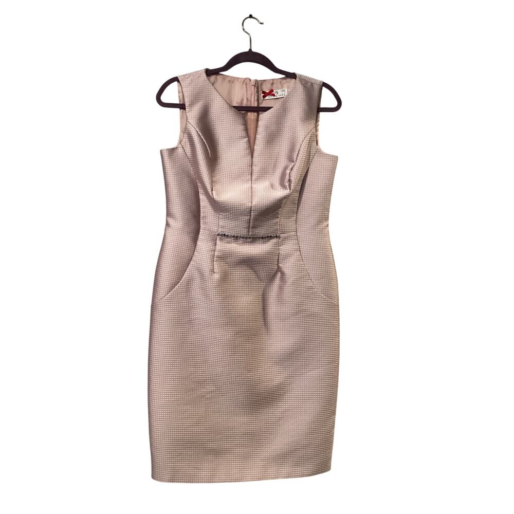 Sonia Pena pink metallic waffle texture embroidered waist cocktail dress size 12